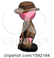 Poster, Art Print Of Pink Detective Man Kneeling Angle View Left