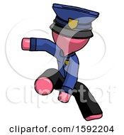 Poster, Art Print Of Pink Police Man Action Hero Jump Pose