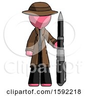 Poster, Art Print Of Pink Detective Man Holding Large Pen