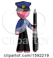 Pink Police Man Holding Large Pen