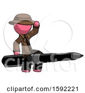Poster, Art Print Of Pink Detective Man Riding A Pen Like A Giant Rocket