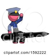 Poster, Art Print Of Pink Police Man Riding A Pen Like A Giant Rocket