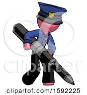 Poster, Art Print Of Pink Police Man Writing With A Really Big Pen
