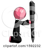 Poster, Art Print Of Pink Clergy Man Posing With Giant Pen In Powerful Yet Awkward Manner