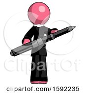 Pink Clergy Man Posing Confidently With Giant Pen