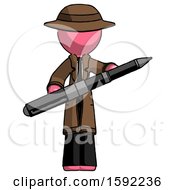 Poster, Art Print Of Pink Detective Man Posing Confidently With Giant Pen