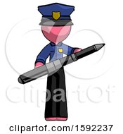 Poster, Art Print Of Pink Police Man Posing Confidently With Giant Pen