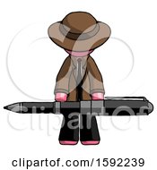 Pink Detective Man Weightlifting A Giant Pen