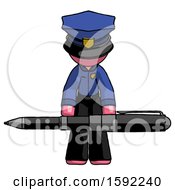 Pink Police Man Weightlifting A Giant Pen