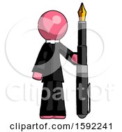 Pink Clergy Man Holding Giant Calligraphy Pen