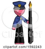 Pink Police Man Holding Giant Calligraphy Pen