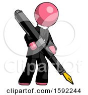 Poster, Art Print Of Pink Clergy Man Drawing Or Writing With Large Calligraphy Pen