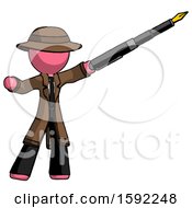 Pink Detective Man Pen Is Mightier Than The Sword Calligraphy Pose