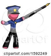 Poster, Art Print Of Pink Police Man Pen Is Mightier Than The Sword Calligraphy Pose