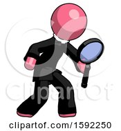 Poster, Art Print Of Pink Clergy Man Inspecting With Large Magnifying Glass Right
