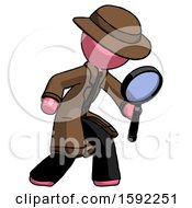 Poster, Art Print Of Pink Detective Man Inspecting With Large Magnifying Glass Right