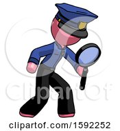 Poster, Art Print Of Pink Police Man Inspecting With Large Magnifying Glass Right