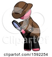 Pink Detective Man Inspecting With Large Magnifying Glass Left