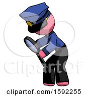 Poster, Art Print Of Pink Police Man Inspecting With Large Magnifying Glass Left