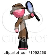 Poster, Art Print Of Pink Detective Man Inspecting With Large Magnifying Glass Facing Up