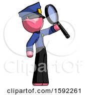 Poster, Art Print Of Pink Police Man Inspecting With Large Magnifying Glass Facing Up