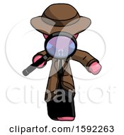 Poster, Art Print Of Pink Detective Man Looking Down Through Magnifying Glass