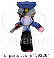 Poster, Art Print Of Pink Police Man Looking Down Through Magnifying Glass