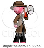 Pink Detective Man Shouting Into Megaphone Bullhorn Facing Right