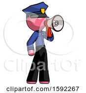 Pink Police Man Shouting Into Megaphone Bullhorn Facing Right