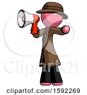 Poster, Art Print Of Pink Detective Man Shouting Into Megaphone Bullhorn Facing Left