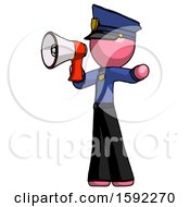 Poster, Art Print Of Pink Police Man Shouting Into Megaphone Bullhorn Facing Left