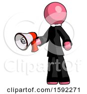Poster, Art Print Of Pink Clergy Man Holding Megaphone Bullhorn Facing Right