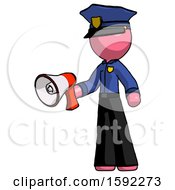 Pink Police Man Holding Megaphone Bullhorn Facing Right