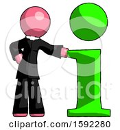 Poster, Art Print Of Pink Clergy Man With Info Symbol Leaning Up Against It