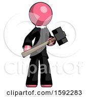 Poster, Art Print Of Pink Clergy Man With Sledgehammer Standing Ready To Work Or Defend