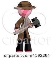 Poster, Art Print Of Pink Detective Man With Sledgehammer Standing Ready To Work Or Defend
