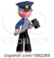 Poster, Art Print Of Pink Police Man With Sledgehammer Standing Ready To Work Or Defend