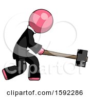 Poster, Art Print Of Pink Clergy Man Hitting With Sledgehammer Or Smashing Something