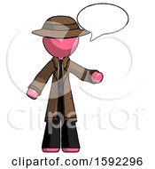 Poster, Art Print Of Pink Detective Man With Word Bubble Talking Chat Icon