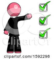 Poster, Art Print Of Pink Clergy Man Standing By List Of Checkmarks