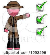 Poster, Art Print Of Pink Detective Man Standing By List Of Checkmarks