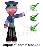 Poster, Art Print Of Pink Police Man Standing By List Of Checkmarks