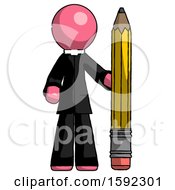 Poster, Art Print Of Pink Clergy Man With Large Pencil Standing Ready To Write