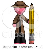 Poster, Art Print Of Pink Detective Man With Large Pencil Standing Ready To Write