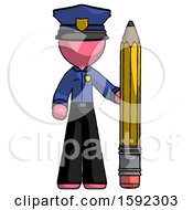 Poster, Art Print Of Pink Police Man With Large Pencil Standing Ready To Write