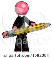 Poster, Art Print Of Pink Clergy Man Writer Or Blogger Holding Large Pencil