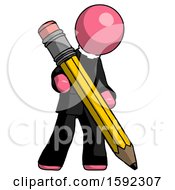 Poster, Art Print Of Pink Clergy Man Writing With Large Pencil