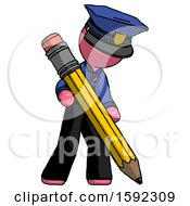 Pink Police Man Writing With Large Pencil