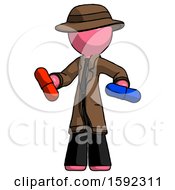 Poster, Art Print Of Pink Detective Man Red Pill Or Blue Pill Concept