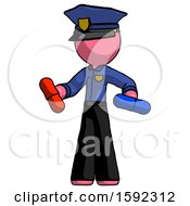 Poster, Art Print Of Pink Police Man Red Pill Or Blue Pill Concept